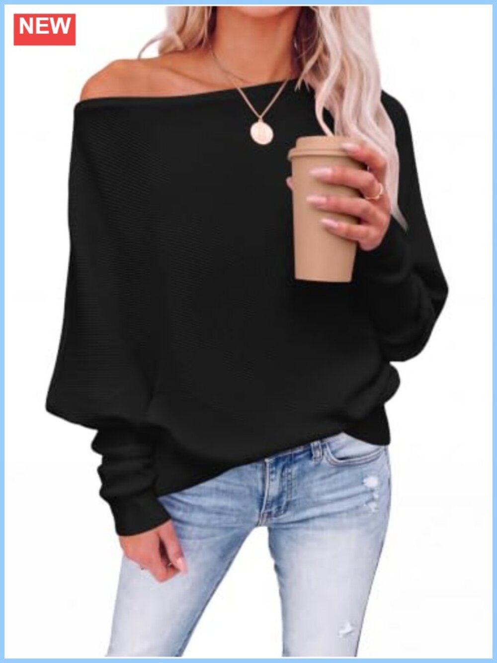 Off Shoulder Oversized Sweater Loose Knit Pullover Long Sleeve Fall Top